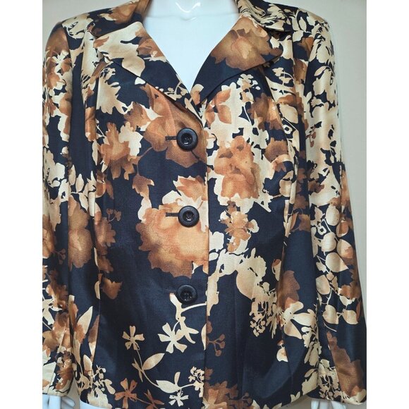 Le Suit Floral Black Brown Blazer Jacket Fully Lined Women Size 18 W - Picture 4 of 7